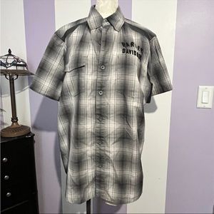 Men’s Harley Davidson Short Sleeve Button Up Plaid Shirt Sz Large HD Performance